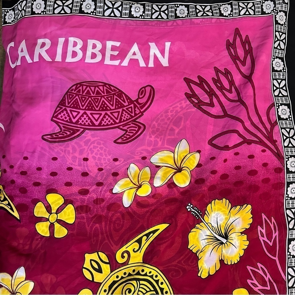Large Caribbean Pink Floral With Turtles Sarong/Pareu Beach Wear Cover-Up